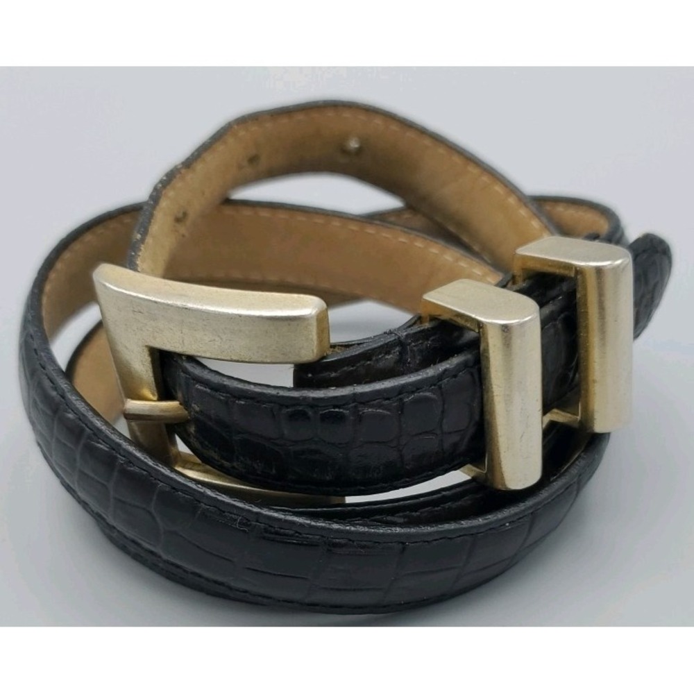 Kenneth Cole New York Calfskin Leather Croc Embossed Belt Gold Buckle Ladies Lrg - Picture 8 of 9